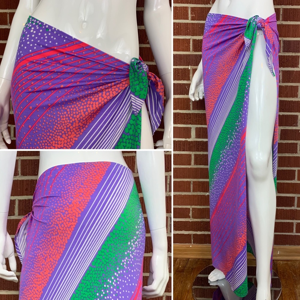 Vintage 80s Purple Print Swimsuit Sarong Wrap XS/S